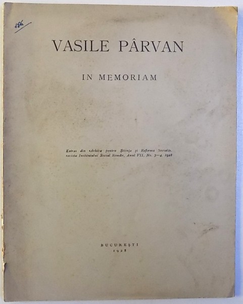 VASILE PARVAN  - IN MEMORIAM , 1928