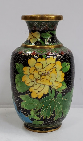 Vaza Cloisonne, decorata cu flori, China, Secol XX