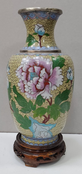 Vaza Cloisonne, Decorata cu flori si passari, China, Secol XX