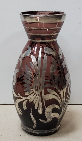 Vaza din sticla colorata si decorata cu argint coloidal, Secol 20