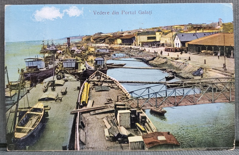 VEDERE DIN PORTUL GALATI , CARTE POSTALA , 1921