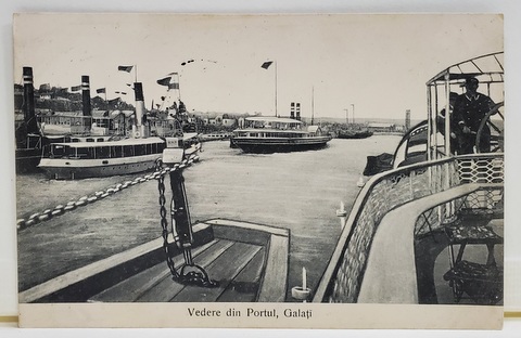 VEDERE DIN PORTUL GALATI , CARTE POSTALA ILUSTRATA , 1925