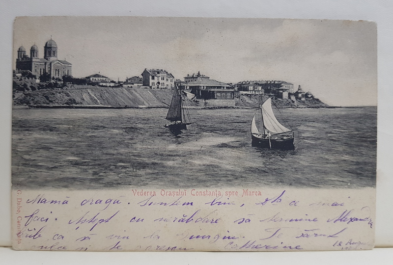 VEDEREA ORASULUI CONSTANTA SPRE MARE , CARTE POSTALA ILUSTRATA , CLASICA