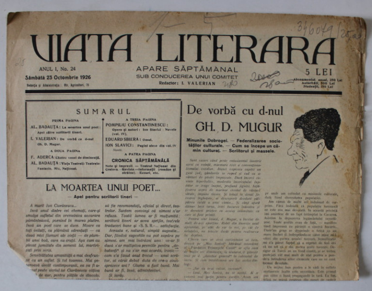 VIATA  LITERARA , SAPTAMANAL , No. 24 , 1926