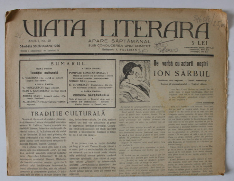 VIATA  LITERARA , SAPTAMANAL , No. 25 , 1926