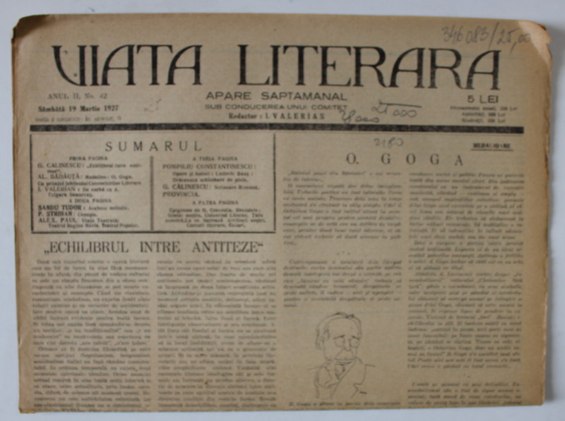 VIATA  LITERARA , SAPTAMANAL , No. 42 , 1927