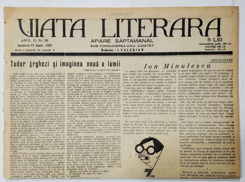 VIATA LITERARA , SUB CONDUCEREA UNUI COMITET , SAPTAMANAL , ANUL II  , NR.55  , 11 IUNIE  , 1927