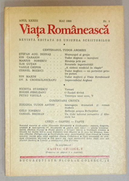 VIATA ROMANEASCA , REVISTA EDITATA DE UNIUNEA SCRIITORILOR , NR. 5 , 1980