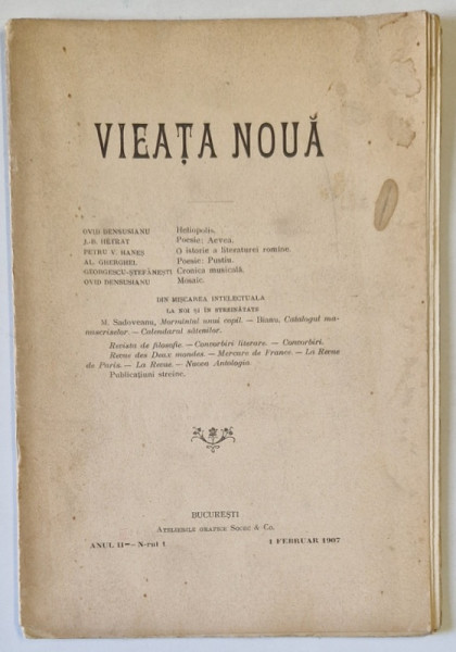 VIEATA NOUA , REVISTA , NR. 1 , 1907