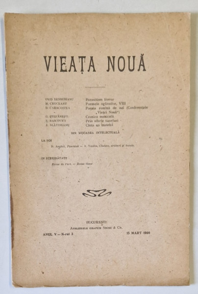 VIEATA NOUA , REVISTA , NR. 3 , 1909