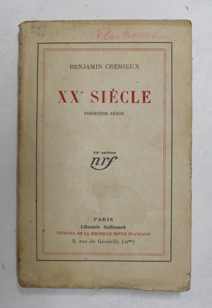 XX e SIECLE par BENJAMIN CREMIEUX , 1927