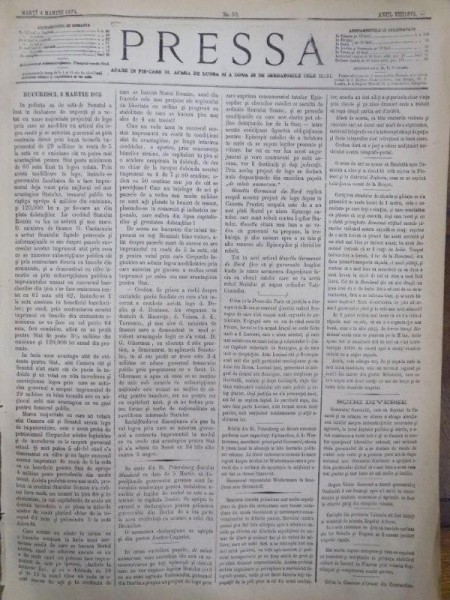 Ziarul Presa, Joi 20 Februarie Iunie 1875