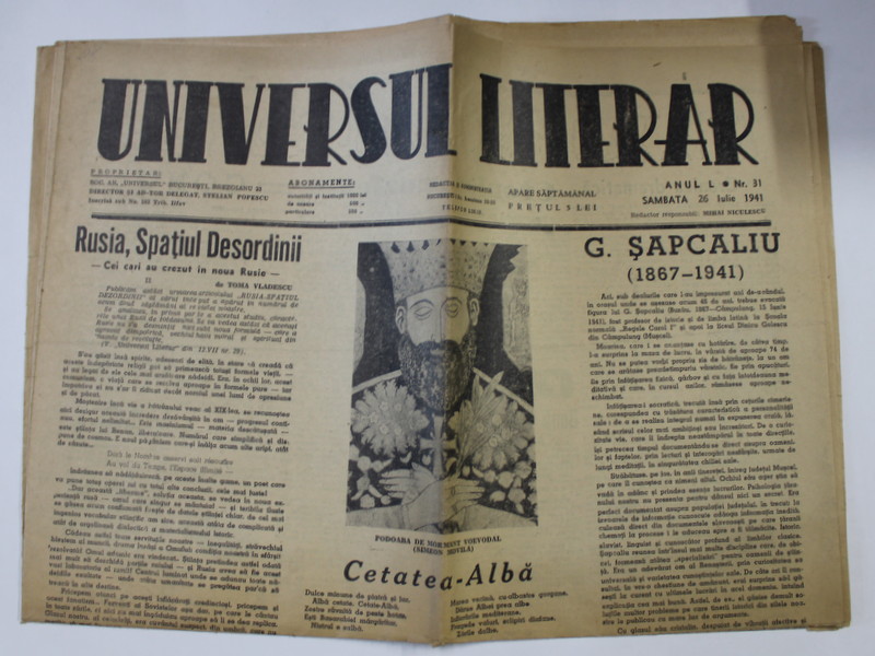 ZIARUL ' UNIVERSUL LITERAR  ' , ANUL L , NR. 31 , 26 IULIE , 1941