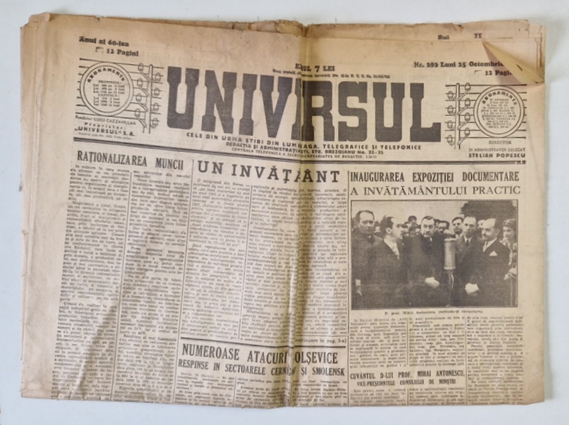 ZIARUL ' UNIVERSUL ' , NR. 292 , LUNI , 25 OCT. 1943